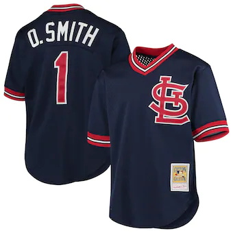 youth mitchell and ness ozzie smith navy st louis cardinals cooperstown collection mesh batting practice jersey